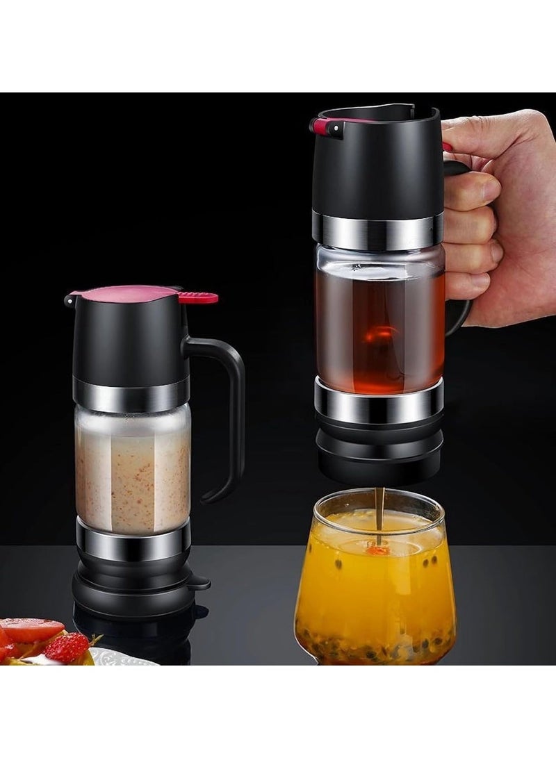 موزع عسل بدون تسريب مع مقبض، جرة عسل 9 أوقية، موزع شراب القهوة لمقهى القهوة، موزع شراب زجاجي، وعاء عسل، جرار عسل للعسل والشراب (أسود) - Image 5